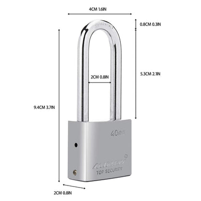 40mm Long Shackle Padlocks for Outdoor Use All Weather Resistant, Alloy Steel Heavy Duty Lock with 4 Keys
