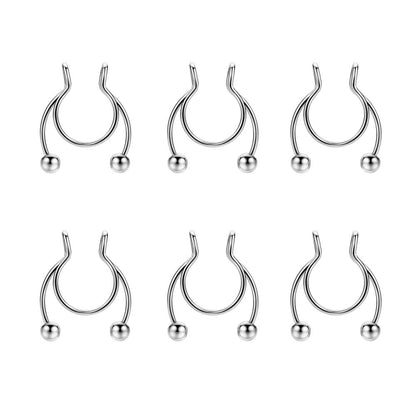 JOFUKIN 6pcs Silver Stainless Steel Fake Septum Nose Rings Flexible Non Pierced Fake Horseshoe Septum Piercing Clip On Nose Rings with Fixed Balls