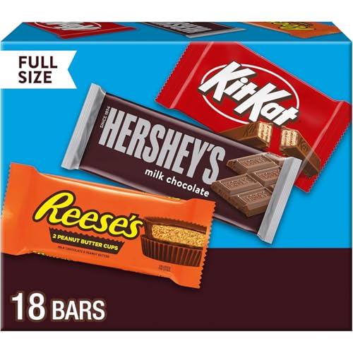HERSHEY'S, KIT KAT and REESE'S Assorted Milk Chocolate Candy Variety Box, Halloween Candy, 27.3 oz (18 Count)