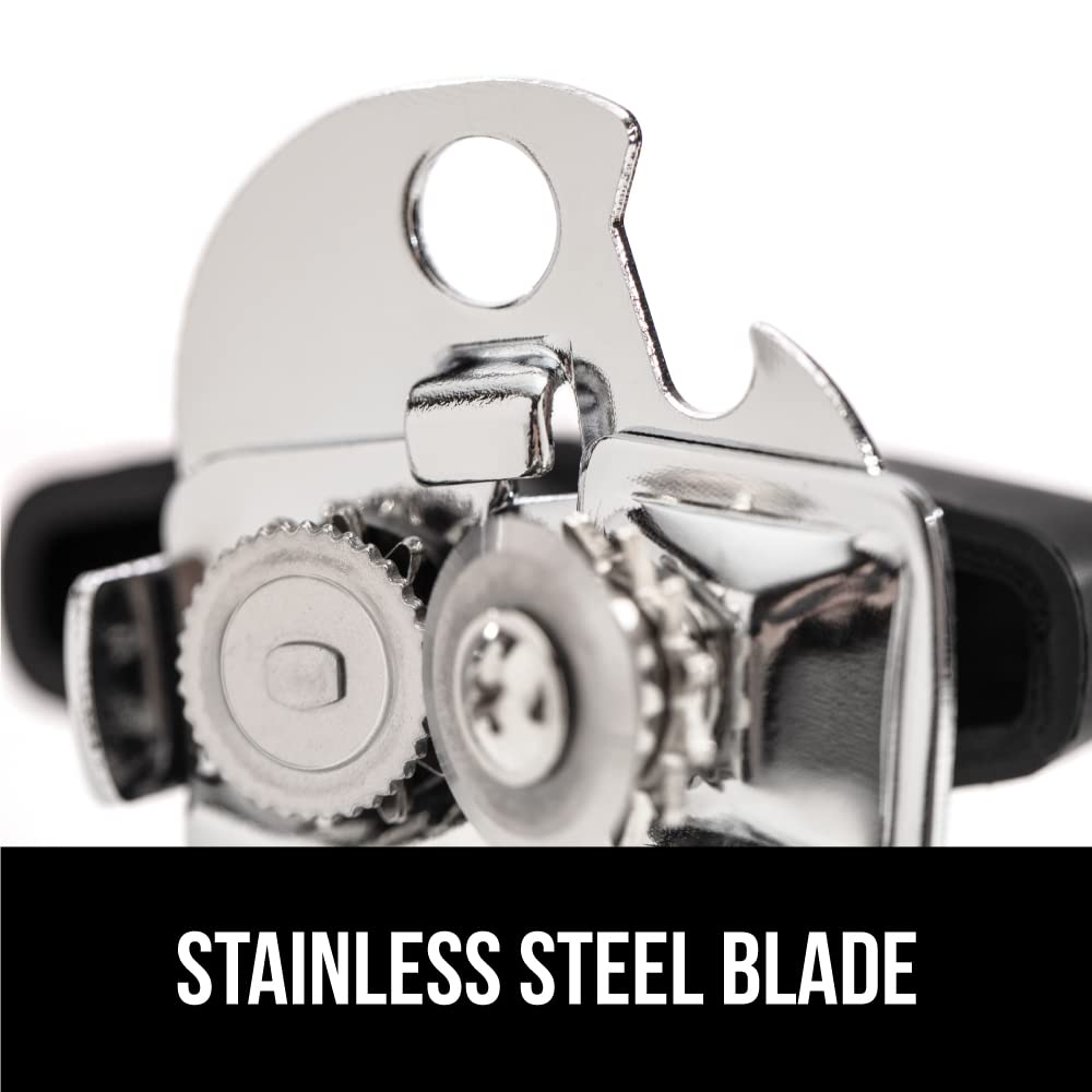 GORILLA GRIP Heavy Duty Stainless Steel Smooth Edge Manual Can Opener and Bottle Openers, Soft Comfortable Handle, Oversized Handheld Turn Knob, US Designed Multifunctional Kitchen Tool, Black