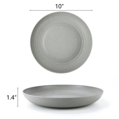 Homienly Deep Dinnerware Set of 12 - Alternative to Plastic, Microwave & Dishwasher Safe Wheat Straw Plates for Kitchen - Unbreakable Kids Plates (Grey, 10 inch)