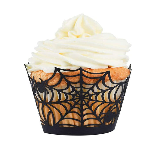Cupcake Wrappers, Giveme5 Pack of 50 Halloween Party Spiderweb Laser Cut Paper Cupcake Wrappers Wraps Liners Black (50 Pack)