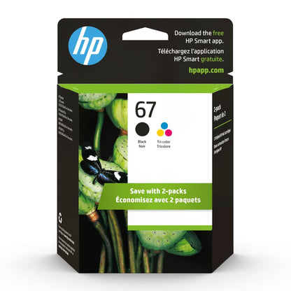 HP 67 Black/Tri-color Ink Cartridges for HP Printers | Works with Printer Series: DeskJet 1255, 2700, 4100; ENVY 6000, 6400 | Eligible for Instant Ink | 3YP29AN