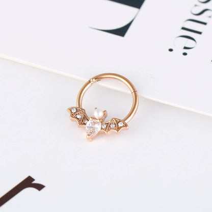 EVISPOL 2Pcs 16G Septum Nose Rings for Women Men, Stainless Steel Halloween Bat Septum Jewelry Dragon Claw Horseshoe CZ Septum Clicker Cartilage Daith Tragus Helix Ear Piercing Jewelry-Rose Gold Bat-Dragon Claw