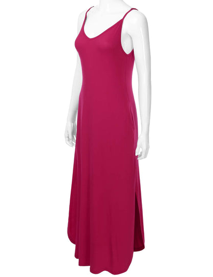 danibe Women's Casual Loose Fit Long Cami Maxi Dress with Pockets Magenta XS