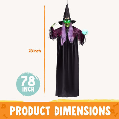 JOYIN 78" Hanging Witch Decor with Magic Ball Halloween Decorations Outdoor, Swing Flying Witch Halloween Porch Decor Party Supplies Sound Activated Light Up Eyes Lawn Yard Garden Door Haunted House