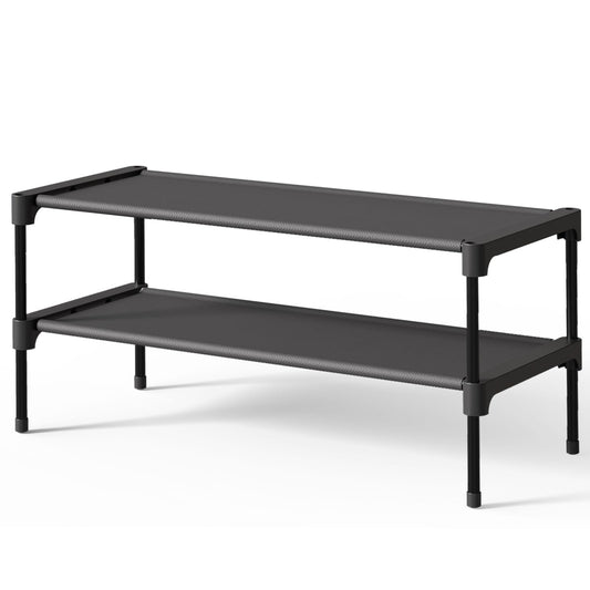 Kitsure Shoe Rack - Non-Woven Shoe Rack Shelf, Shoe Organizer for Closet, Entryway, Garage & Corridor, Stackable Shoe Shelves, 27.5" Wide - 2 Tier, Black
