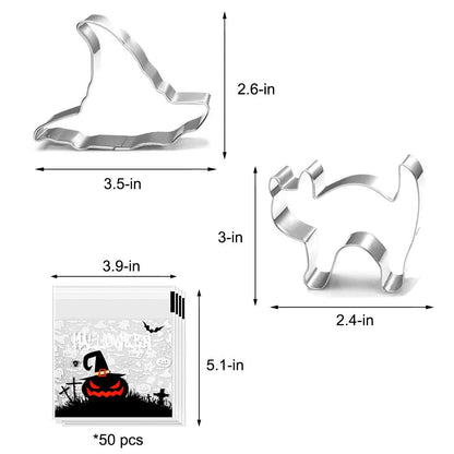 Halloween Cookie Cutters - 5 pieces Large Cookie Cutters Shape - Pumpkin, Bat, Ghost, Cat and Witch Hat Shapes for Halloween Food Party Decorations