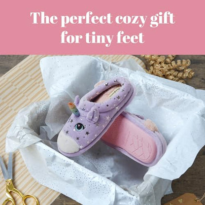 Dearfoams Kids Toddlers Whimsical Animal Critter Washable Slipper, Purple Unicorn, 13 US Unisex Big