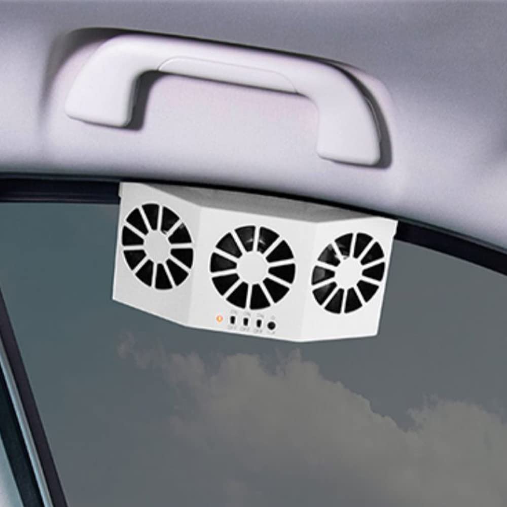 CYDZSW Car Solar Powered Window Exhaust Fan, Air Purifier, Solar Power Air Vent Radiator Fan for Backseat or Frontseat, Vehicle Ventilation Fan (White)