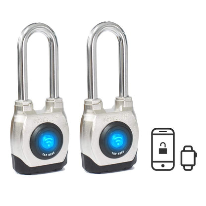 eGeeTouch 4th GEN. Smart Padlock, Weatherproof, Rugged Design for Commercial use, Bluetooth c/w NFC Fob (Long Shackle) (2 Pack)