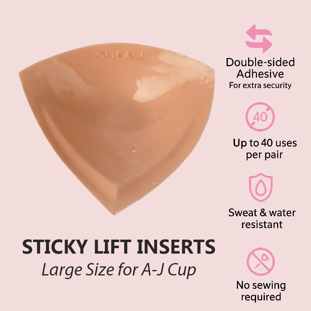 Large Size Lift Inserts Sticky Bra Lightly Padded for Large Bust Adhesive Lifting Bras for D+ Cup Reusable Washable Size L Beige