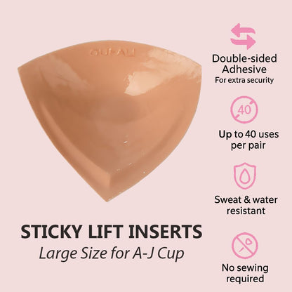 Large Size Lift Inserts Sticky Bra Lightly Padded for Large Bust Adhesive Lifting Bras for D+ Cup Reusable Washable Size L Beige