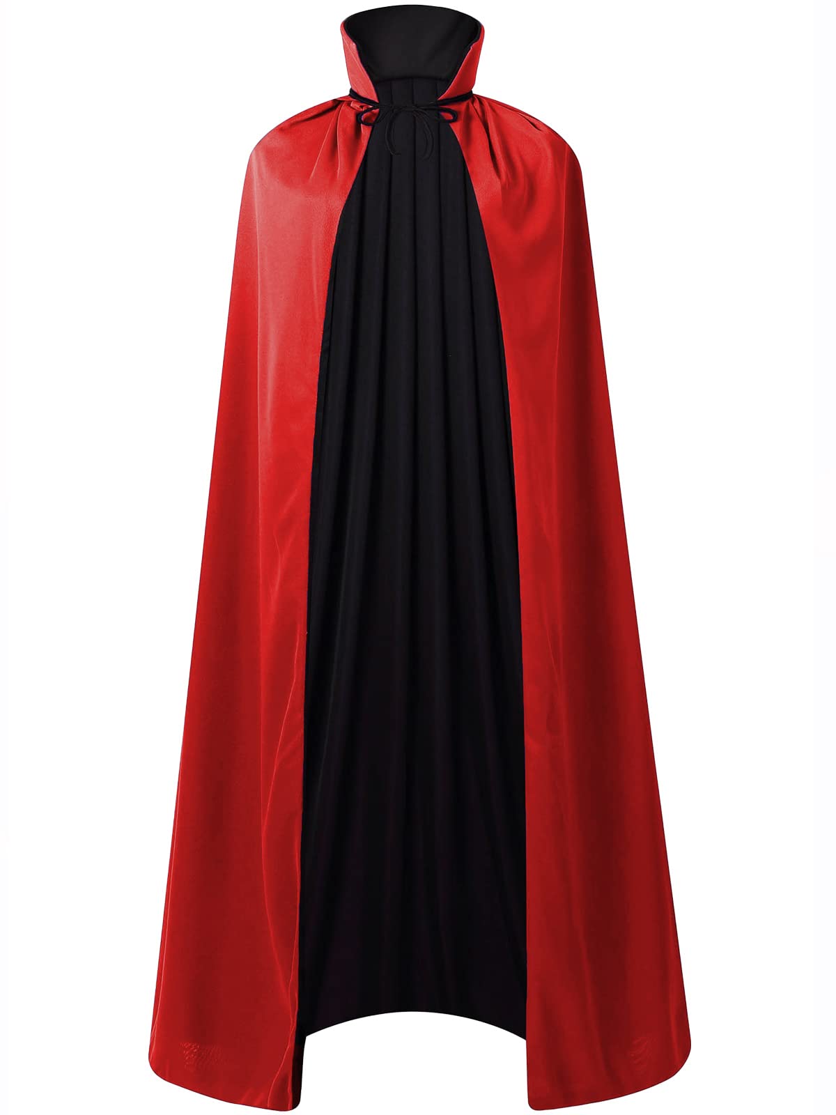 GRAJTCIN Vampire Costume Halloween Vampire Cape Adult Black and Red Cloak Men Reversible Stand Collar Masquerade Cape for Women 55"