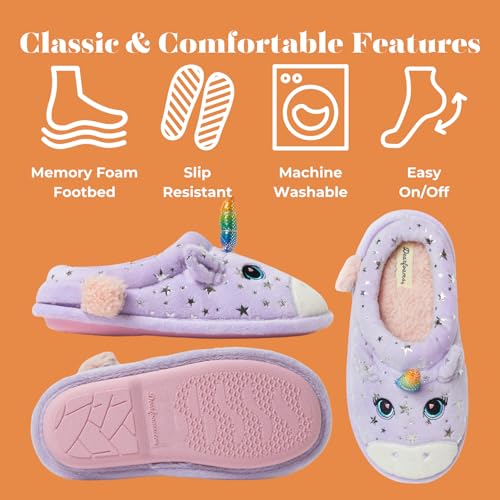 Dearfoams Kids Toddlers Whimsical Animal Critter Washable Slipper, Purple Unicorn, 13 US Unisex Big