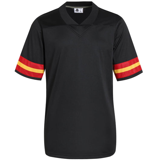 DEHANER American Blank Football Jersey Replica Mesh Halloween T-Shirts V-Neck Fashion Sports Pullover Red/Yellow Stripe-Black Jersey Size 2X-Large