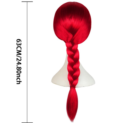 JoneTing Long Red Braided Wig Red Cowgirl Wigs 【+Hair Cap+ Bowknot】 Long Straight Reddish Wig with Braid for Women Reddish Braided Cosplay Hair for Cowgirl Halloween Christmas Costume Outfit