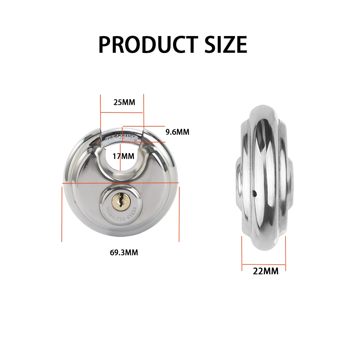 Helonge Disc Padlock with Key, Storage Unit Lock, Discus Padlock Heavy Duty Round Circle Lock for Warehouse, Garage, Gym, Storage Locker, and Outdoors