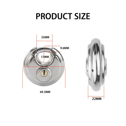 Helonge Disc Padlock with Key, Storage Unit Lock, Discus Padlock Heavy Duty Round Circle Lock for Warehouse, Garage, Gym, Storage Locker, and Outdoors
