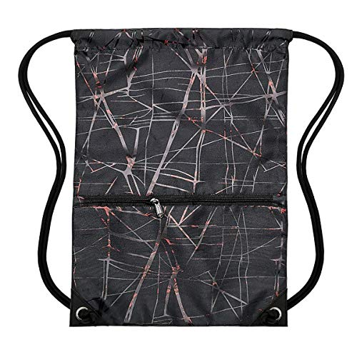 HOLYLUCK Drawstring Backpack Bag Sport Gym Sackpack (metallic-black)