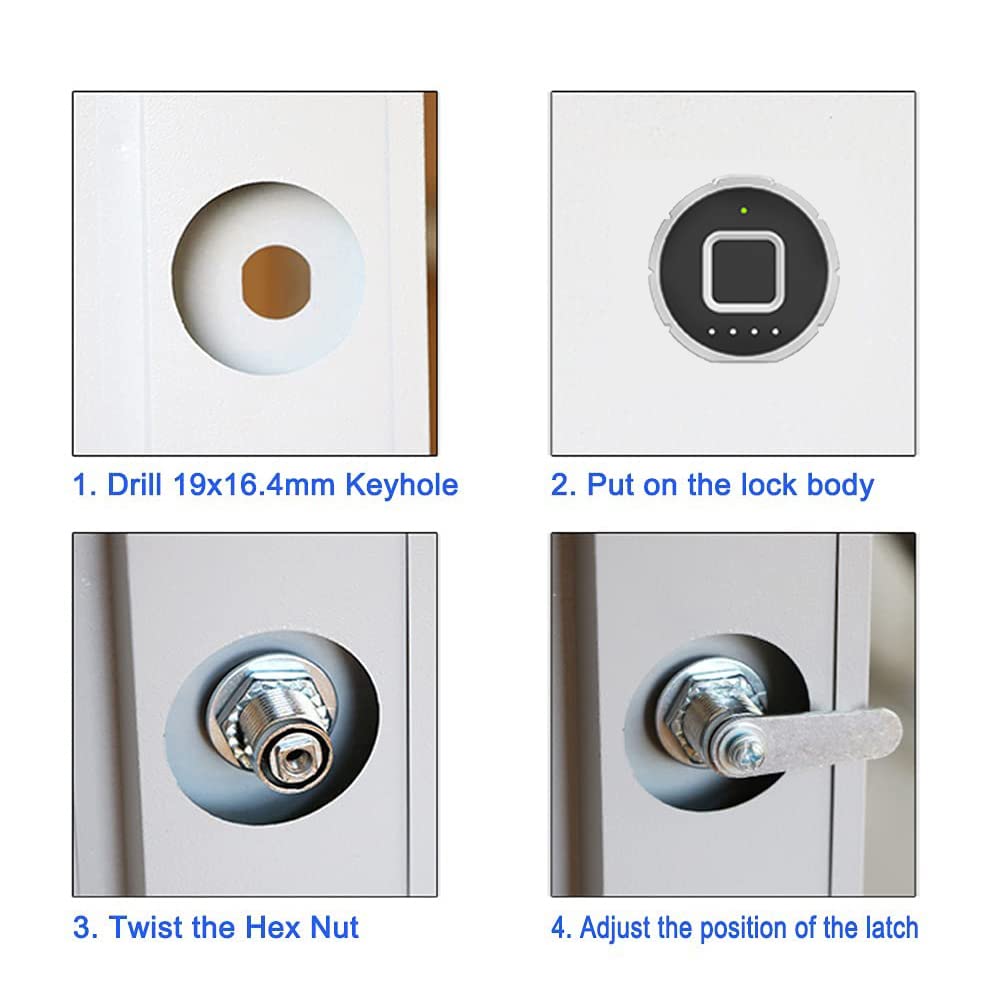 Fingerprint Drawer Lock eLinkSmart Bluetooth App Cabinet Lock 20MM (17MM) for Home Office Mailbox Keyless Furniture with 3 Sizes Tubular Cam 20 Fingerprints 1000+ App Users