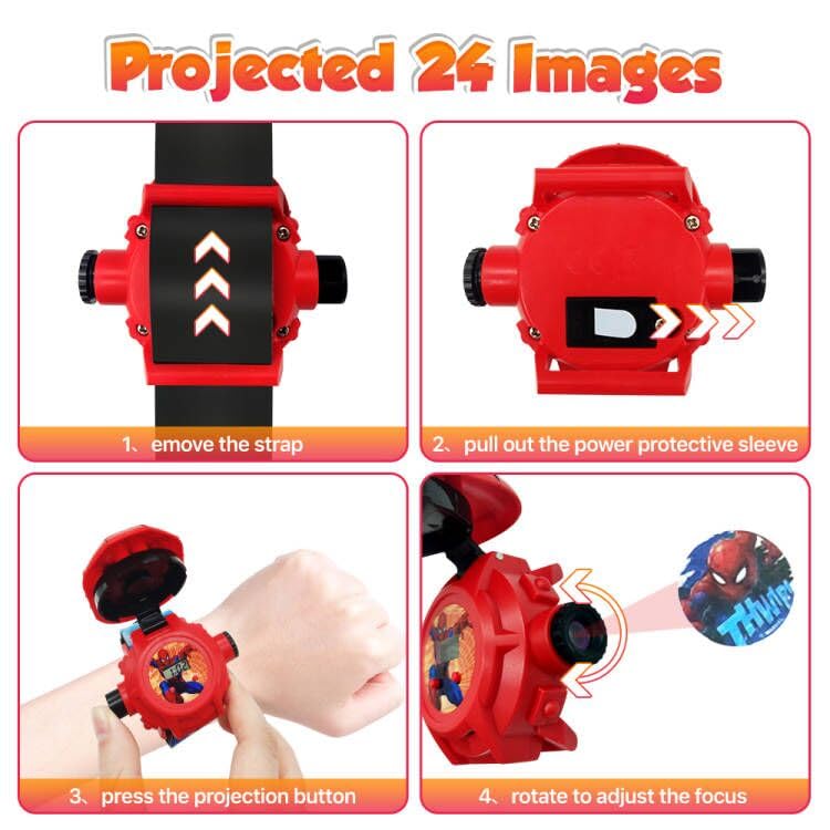 FILDANCO Superhero Projector Watch Kids Digital Watch Toy Toddler Watch with 24 Anime Images Stocking Stuffer Gift for Birthday Halloween Christmas Anniversaries (Red)
