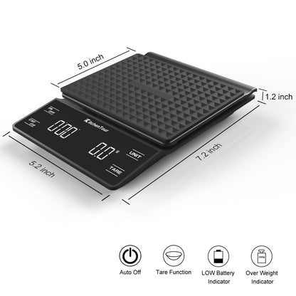 KitchenTour Coffee Scale with Timer 3kg/0.1g High Precision Pour Over Drip Espresso Scale with Back-Lit LCD Display (Batteries Included)