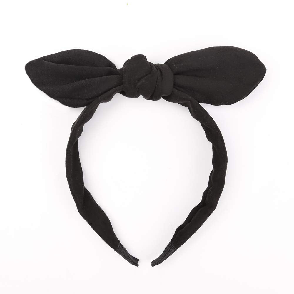 Huachi Bow Headbands for Girls Women Halloween Black Headwrap Cute Turban Hair Hoop Knotted with Bunny Ears Vintage Hair Accessories