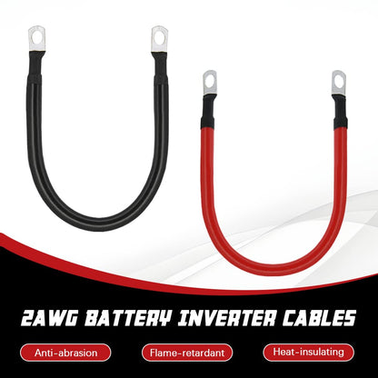 2 AWG Battery Cable 2AWG Gauge Pure Copper Battery Inverter Cables with 3/8 in Lugs Both Ends Power Inverter Wire Set for Automotive Solar Marine Boat RV Car Motorcycle Red and Black (1FT)