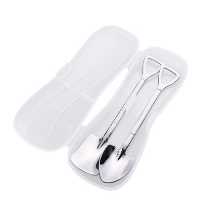 Dessert Spoon Cute Shovel Spoon, SUS304 Stainless Steel Spade Spoons Fruit Coffee Cake Spoon, Dishwasher Safe, 2pcs Spoons with Plastic Box Package