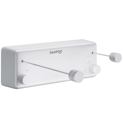 Danpoo Retractable Clothesline Indoor/Outdoor, Clothes Line Retracting Indoor, Double Clothes Lines for Hanging Clothes with 13.8 Ft Steel Wire, Laundry Line, Clothes Drying Line, White