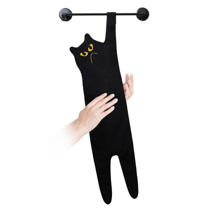 GKIOYRO Cute Hand Towels - Funny Super Absorbent Dish Towels, Decorative Cat Shaped Towels for Bathroom, Kitchen, Living Room, Party - Black Cotton