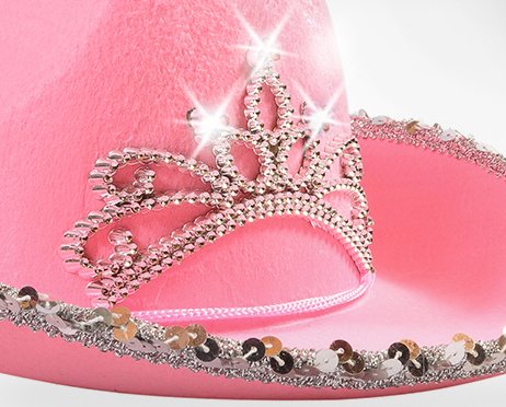 Funny Party Hats - Pink Cowgirl Hat With Blinking Tiara - Childrens Party Hat - Girls Cowboy Hat - Rodeo Princess - Texas Rancher Style - Halloween & Birthday Fun