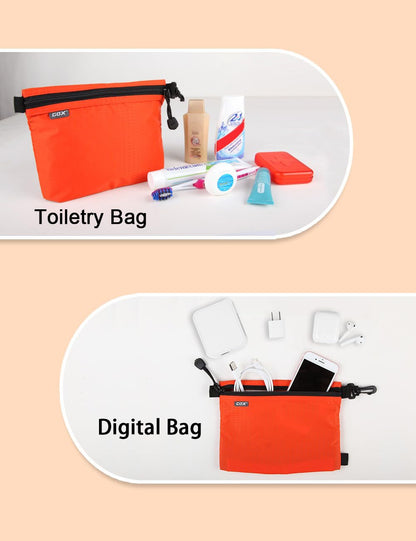 GOX Travel Toiletry Bag Carry On Zipper Pouch Cosmetic Kit Makeup Digital Bag Water Resistant Nylon (Orange)