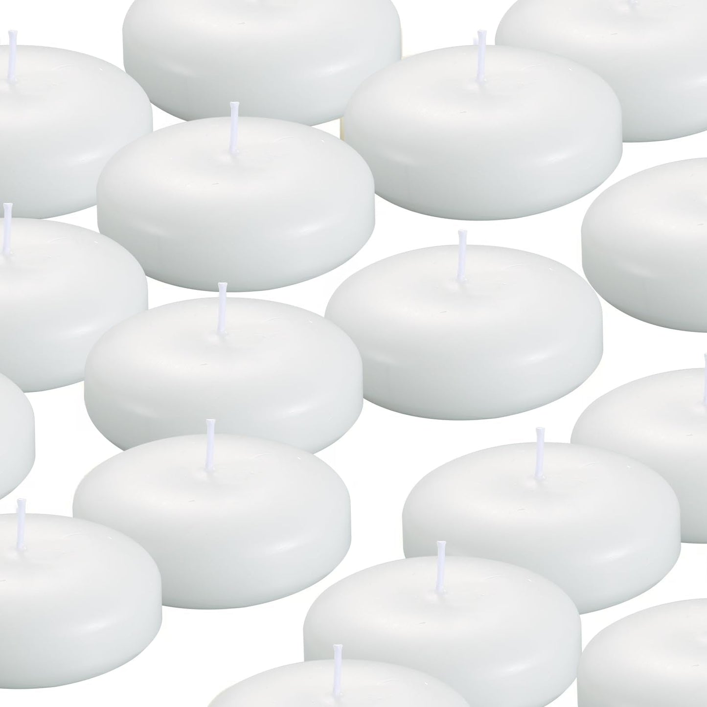 KNOURT 36 Pack Floating Candles, 3” White Unscented Dripless Wax Burning Candles, for Weddings, Party, Cylinder Vases, and Home Decorations