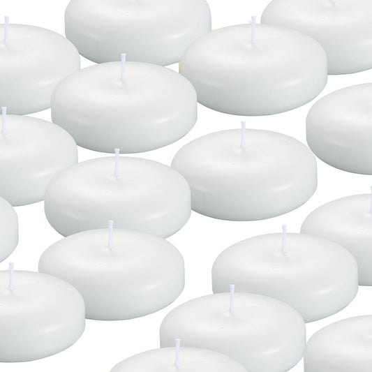 KNOURT 36 Pack Floating Candles, 3” White Unscented Dripless Wax Burning Candles, for Weddings, Party, Cylinder Vases, and Home Decorations
