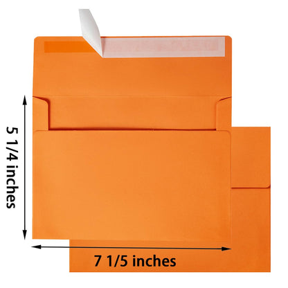 50 Pack 5 x 7 Envelopes Colored Self Seal for Wedding, Party Invitations, Greeting Cards, Announcements, Photos, 5.24 x 7.21 Inches (Dark Orange)