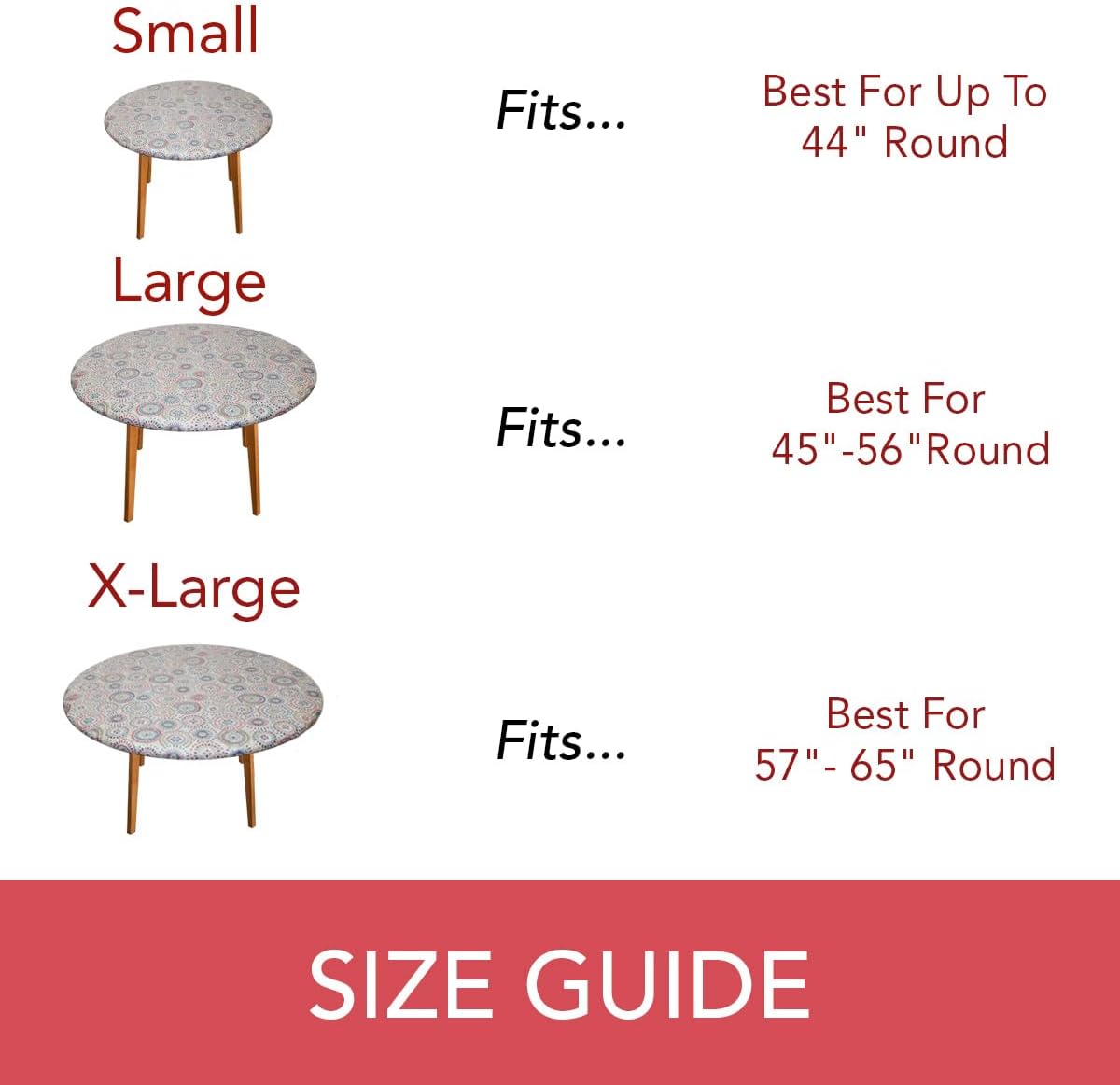 Covers For The Home Deluxe Elastic Edged Flannel Backed Vinyl Fitted Table Cover - Multi-Color Geometric Medallion Pattern - Large Round - Fits Tables up to 45" - 56" Diameter