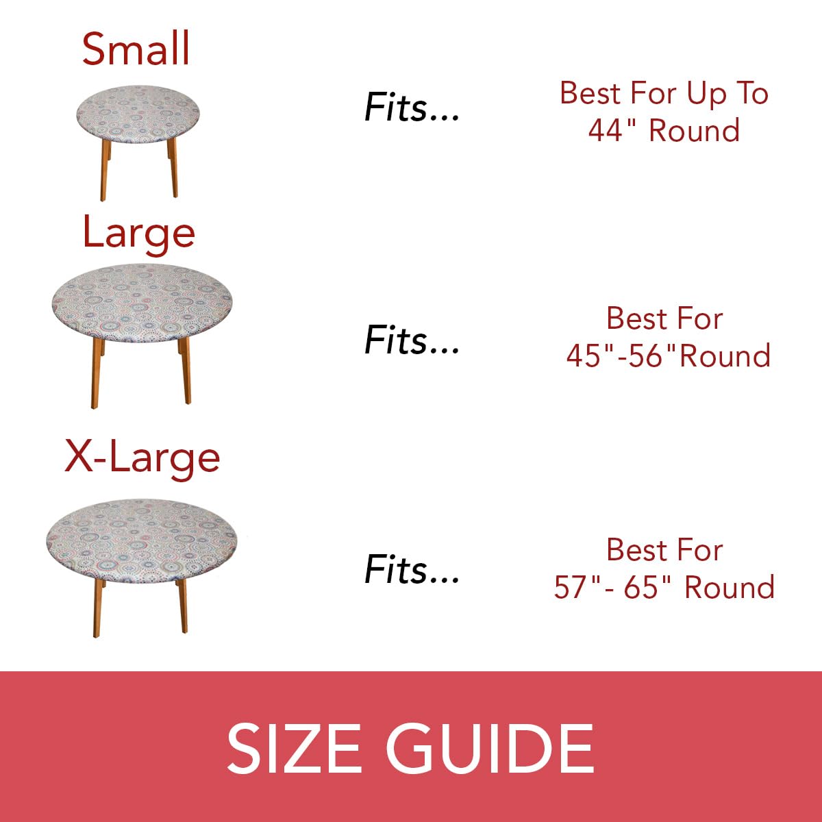 Covers For The Home Deluxe Elastic Edged Flannel Backed Vinyl Fitted Table Cover - Multi-Color Geometric Medallion Pattern - Large Round - Fits Tables up to 45" - 56" Diameter