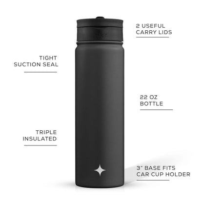 JoyJolt Triple Insulated Water Bottle with Straw Lid AND Flip Lid! 22oz Water Bottle, 12 Hour Hot/Cold Vacuum Insulated Stainless Steel Water Bottle. BPA-Free Leakproof Water Bottles - Thermos Bottle