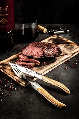 Laguiole Style de Vie Steak Knives, Luxury Line, 6 pieces, Olive Wood, in giftbox