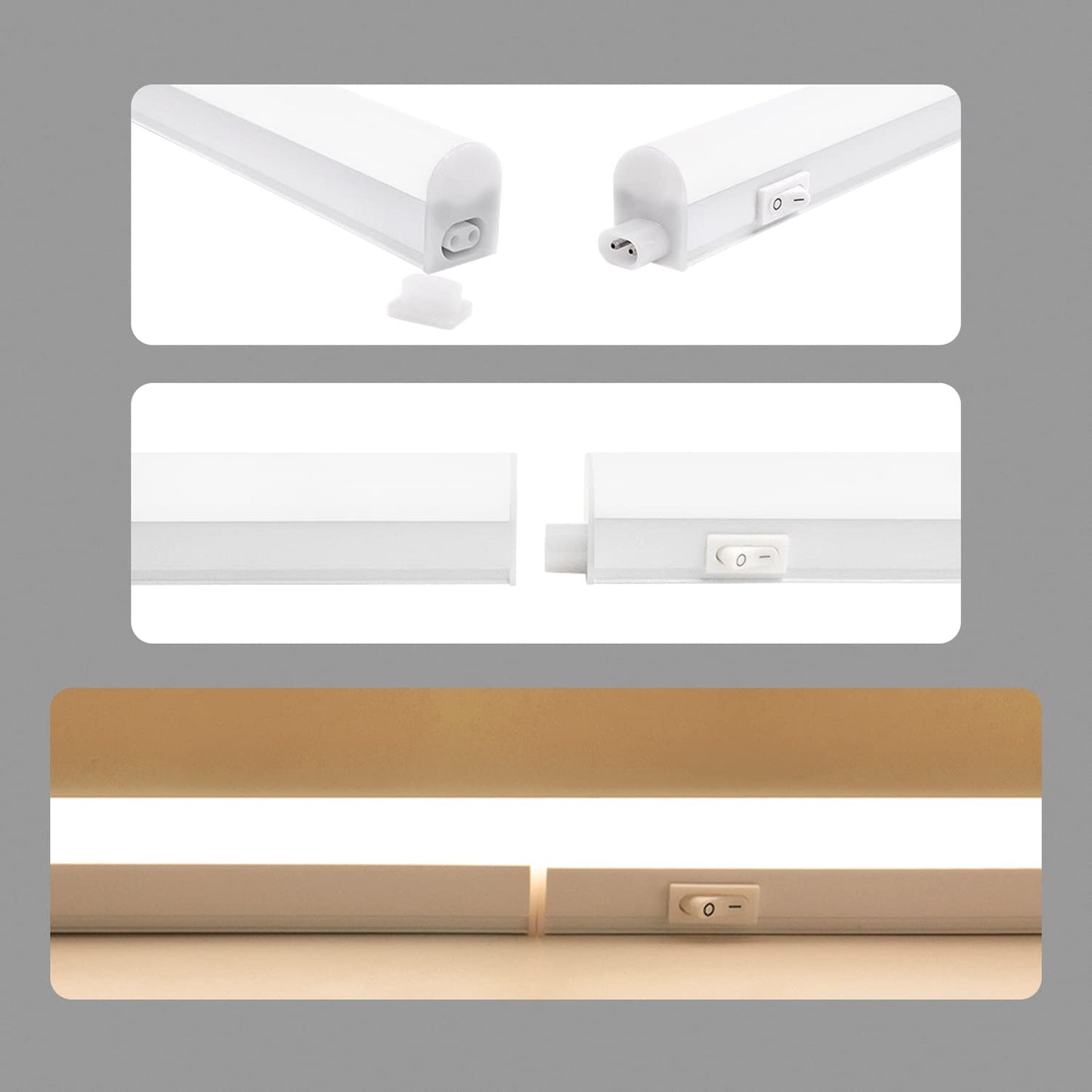 ENUOTEK Connectable LED Kitchen Under Cabinet Lamps Light Strips, 2 x 8 W LED Under-Unit Lights, Wall Lights with Switch and Power Plug, Neutral White 4000 K, Length 573 mm, 2 Bulbs