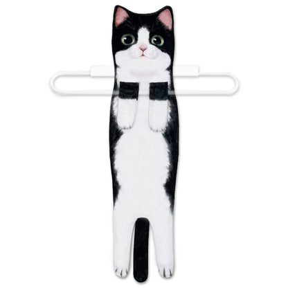 Hawgiman Hand Towels for Bathroom Kitchen,Cute Cat Quick-Dry Hanging Hand Towels Decorative for Bathroom Face Towels,Funny Gifts for Cat Lovers (Black-White)