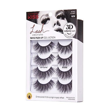 KISS Lash Couture Triple Push-Up False Eyelashes, 'Bombshell', 14 mm, Includes 4 Pairs Of Lashes, Contact Lens Friendly, Easy to Apply, Reusable Strip Lashes