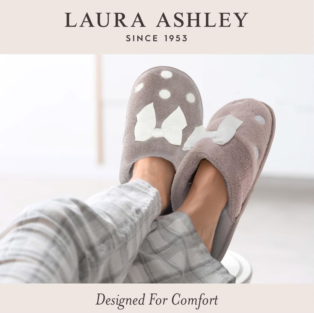 Laura Ashley Scuff Slippers, Plush Animal Print Slip-Ons for Women