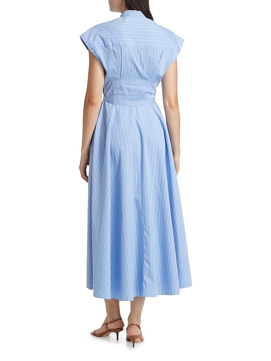 Adam Lippes, Dejeuner Poplin Belted Shirtdress, 6, Pale Blue White