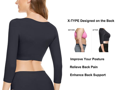 KSKshape Arm Shaper for Women Post Surgery Arm Lipo Compression Sleeves Front Closure Shapewear Bra Posture Corrector Tank Top,Black,M