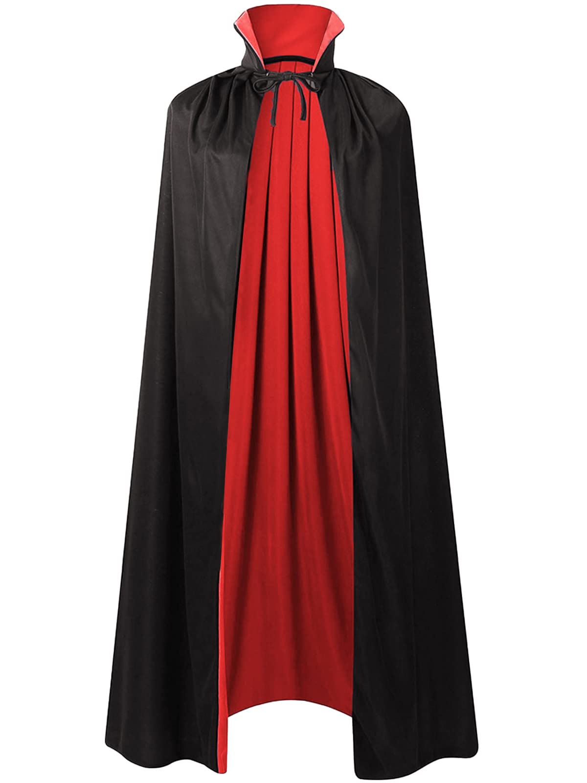 GRAJTCIN Vampire Costume Halloween Vampire Cape Adult Black and Red Cloak Men Reversible Stand Collar Masquerade Cape for Women 55"