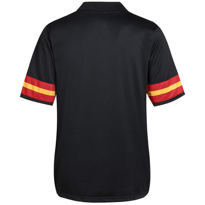 DEHANER American Blank Football Jersey Replica Mesh Halloween T-Shirts V-Neck Fashion Sports Pullover Red/Yellow Stripe-Black Jersey Size 2X-Large