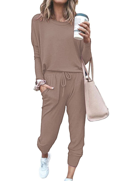 Fixmatti Women Casual 2 Piece Outfit Jogger Pant Set Sweatsuits Tracksuits Camel XL
